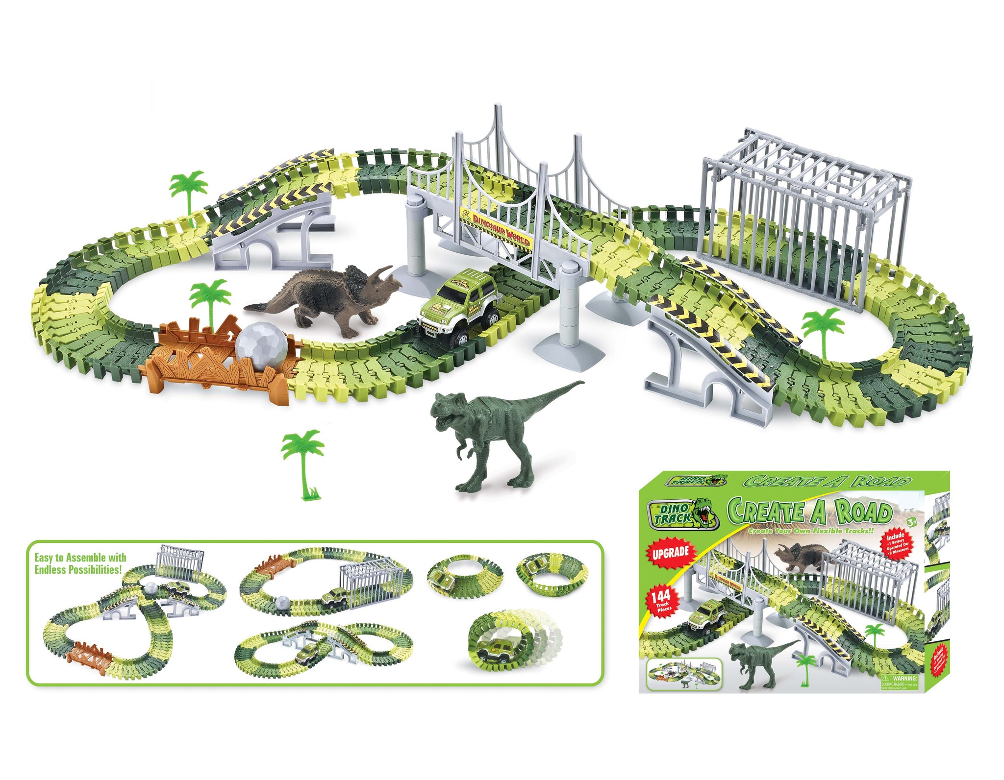 Dinoseikkailu, 144 osaa, 1 T-rex-auto ja 2 dinosaurusta